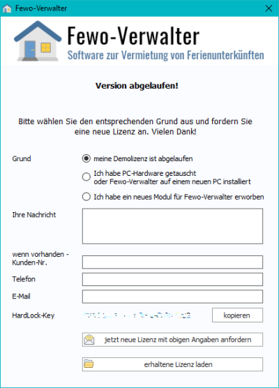 Fewo-Verwalter Software - Version abgelaufen
