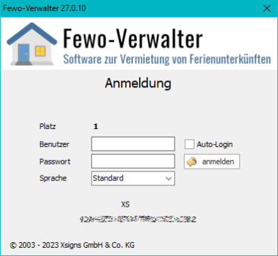 Login der Software Fewo-Verwalter