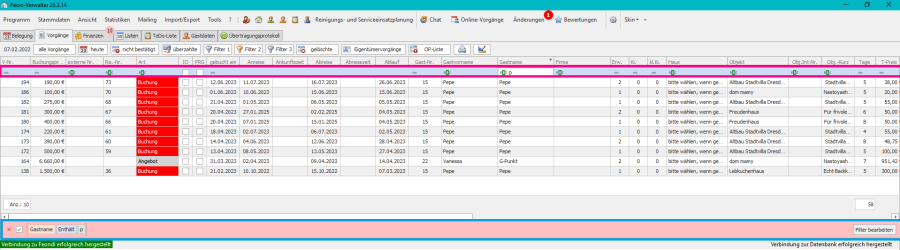 Vorgänge im Fewo-Verwalter suchen
