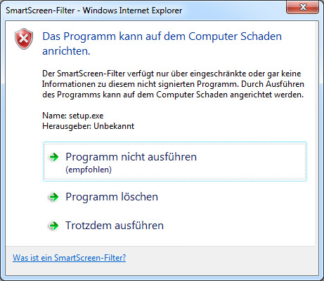 Programm ausführen Meldung